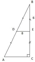 Впрямоугольном треугольнике abc угол c=90 градусов точка d - середина сторон ab , а точка e - середи