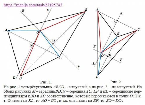 Две четырёхугольник abcd. где находится такая точка что ao=co, bo=do?