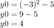 y0=(-3)^2-5 \\ y0=9-5 \\ y0=4