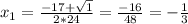 x_{1} = \frac{- 17 + \sqrt{1} }{2 * 24} = \frac{-16}{48} = - \frac{1}{3}