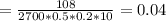 = \frac{108}{2700*0.5*0.2*10} = 0.04