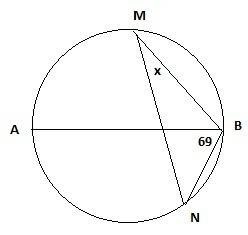 На окружности по разные стороны от диаметра ав вязяты точки м и n. извесно, что угол nba=69градусов