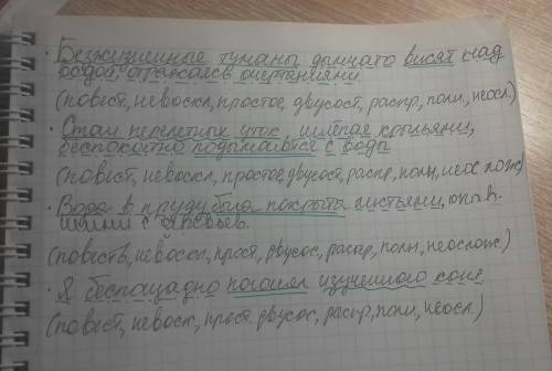 Выполните синтаксический разбор; 1) безжизненные туманы дымчато висят над водой, отражаясь очертания