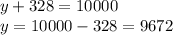 y +328=10000\\ y = 10000 - 328 = 9672