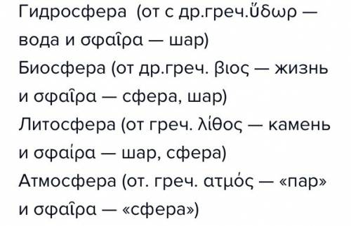 Что в переводе с греческого означает; литосфера, атмосфера, гидросфера, биосфера лито–шар. атмо–возд