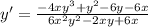 y'= \frac{-4xy^{3}+y^{2}-6y-6x}{6 x^{2} y^{2}-2xy+6x}