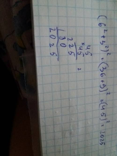 Найдите значение выражения (6²+3²)²