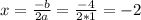 x= \frac{-b}{2a} = \frac{-4}{2*1} = -2&#10;