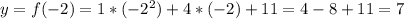 y=f(-2)=1* (-2^{2}) + 4*(-2) + 11 = 4-8+11=7