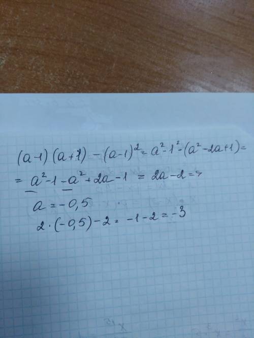 Ученикам 7 класса вопрос найдите значение выражения: (a-1)(a+-1)^2, при а =-0,5