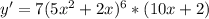 y'=7(5x^2+2x)^6*(10x+2)