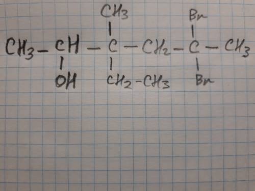 Составьте структурную формулу 5,5-дибром-3-метил-3-этилгексанол-2.