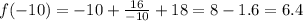 f(-10)=-10+ \frac{16}{-10} +18=8-1.6=6.4