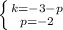 \left \{ {{k=-3-p} \atop {p=-2}} \right.
