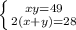 \left \{ {{xy=49} \atop {2(x + y) = 28}} \right.