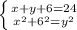 \left \{ {{x+y+6=24} \atop {x^2+6^2=y^2}} \right.