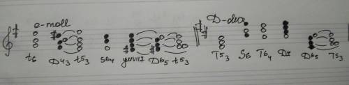 Построить цепочку в ми миноре гармоническом: т6, д34, т35 развёрнутое, s46, ум. в.в. 7, д56, т35. по