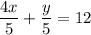 \displaystyle \frac{4x}{5}+ \frac{y}{5}=12