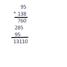 Подскажите как решить умножение столбиком. 95×138 столбиком