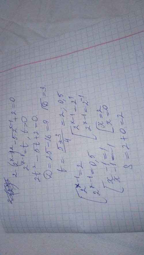 Найдите сумму корней уравнения 2*4^х-1 - 5*2^х-1 +2 =0