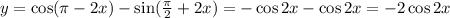 y=\cos( \pi -2x)-\sin( \frac{\pi}{2}+2x)=-\cos2x-\cos2x=-2\cos2x