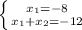 \left \{ {{x_1=-8} \atop {x_1+x_2=-12}} \right.