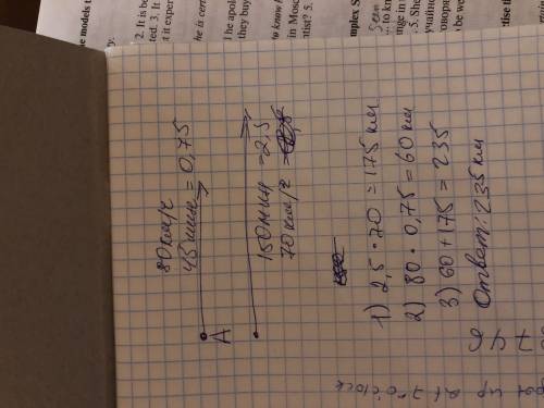 Поезд шёл 45 минут со скоростью 80 км/ч и 150 минут со скоростью 70 км/ч.сколько всего километров пр