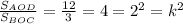 \frac{S_{AOD}}{S_{BOC}} = \frac{12}{3}=4= 2^2 = k^2