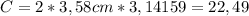 C=2*3,58cm*3,14159=22,49