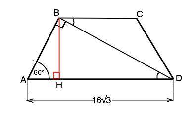 Вравнобедренной трапеции диагональ перпендикулярна боковой стороне. найдите площадь трапеции, если б