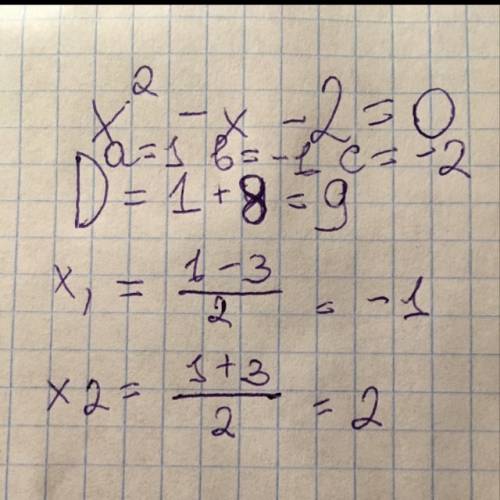 Какие из чисел -2. -.1 .0 .1 .2 являются корнем уравнения х^2-x-2=0?