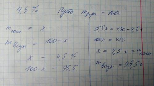 Найти массу соли и воды для 4,5 % (ра)