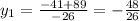 y_{1} = \frac{-41+89}{-26} = -\frac{48}{26}