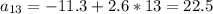 a_{13}=-11.3+2.6*13=22.5