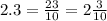 2.3 = \frac{23}{10 } = 2 \frac{3}{10}