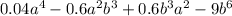 0.04a^4-0.6a^2b^3+0.6b^3a^2-9b^6