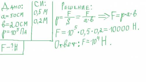 Рассчитайте силу, с которой воздух давит на крышку стола, если ширина крышки равна 20 см, а ширина 5