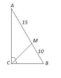 Впрямоугольном треугольнике биссектриса прямо угла делит гипотенузу делит угла 10см. и 15см.найдите: