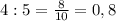 4:5 = \frac{8}{10} = 0,8