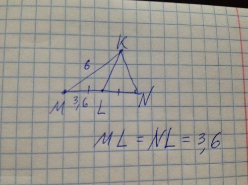 Прямоугольный треугольник mkn kl- медиана mk= 6 ml=3,6 найти nl