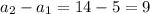 a_{2}-a_{1}=14-5=9