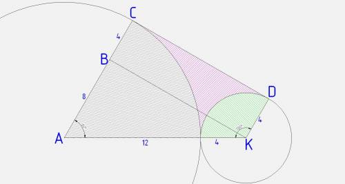 15 . две окружности, имеющие радиусы 4 и 12 см, внешне касаются, ab-их общая касательная. найдите пл