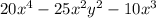 20x^4-25x^2y^2-10x^3