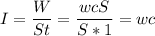 \displaystyle I=\frac{W}{St}=\frac{wcS}{S*1}=wc