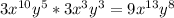 3x^{10} y^{5} * 3 x^{3} y^{3} = 9 x^{13} y^{8}