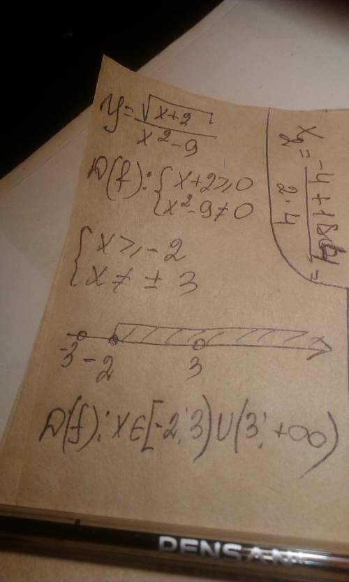 Найти область определения функции: y= корень x-2/ x^2-9^2