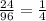 \frac{24}{96} = \frac{1}{4}