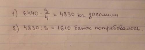 на консервный завод поступило 6440 кг огурцов,3/4 от массы этих огурцов засолили. сколько потребовал