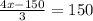 \frac{4x - 150}{3} = 150