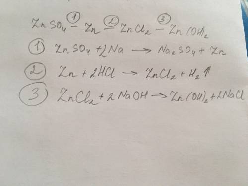 Осуществите превращения: сульфат цинка-цинк-хлорид цинка-гидроксид цинка
